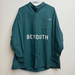 Wind And Sea Henley Shirt Mens XXL Blue Green Teal Long Sleeve Japan Streetwear